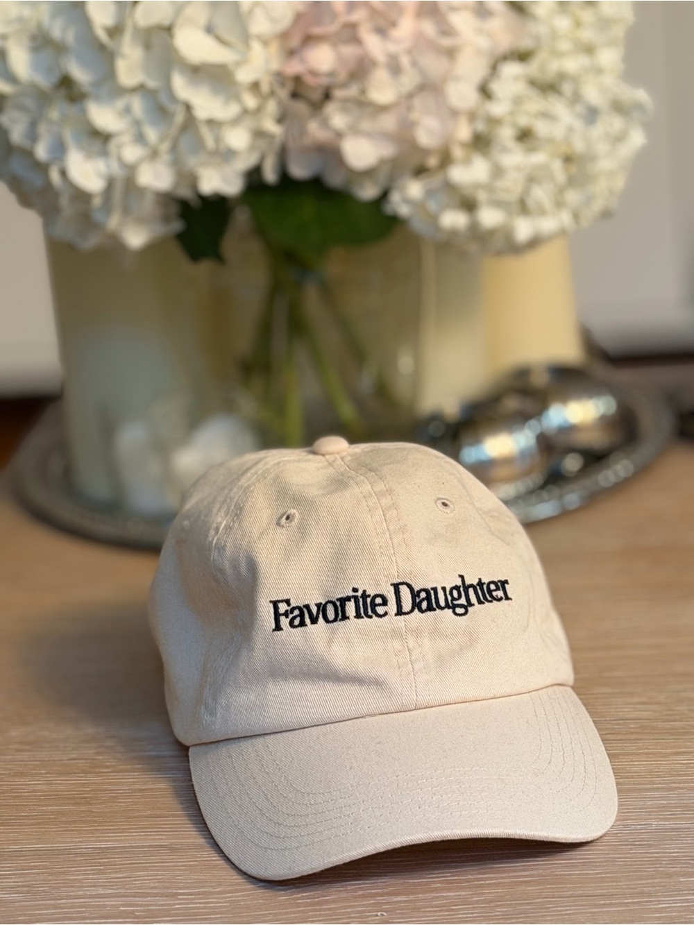 "Favorite Daughter" Embroidered Baseball Cap - Beige NWOT